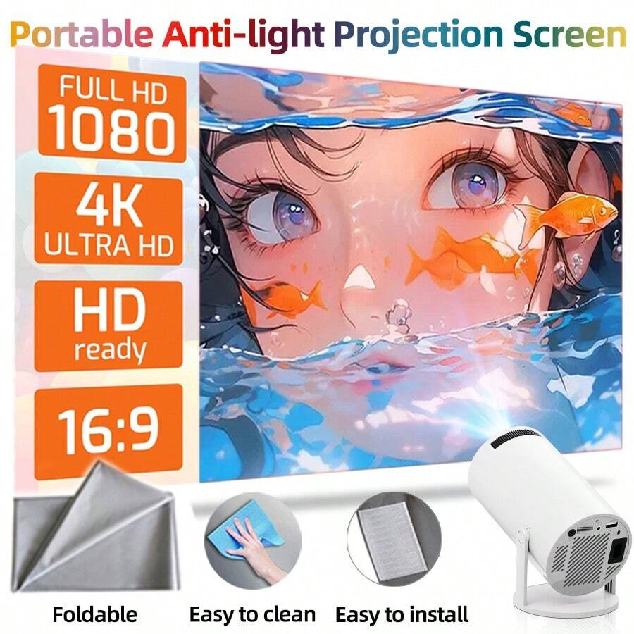 HUASHIJIE Supports 4K Projector Screen, 60/72/80/84/100/120/150 Inch Movie Projector Screen 16:9 Foldable And Portable Anti-Crease Indoor Outdoor Projection Double Sided Video Projector Screen For Home, Party, Office, Classroom Back To School - Daytime High-definition Anti-light Projection Screen - View 1