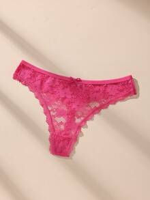 3pcs/Pack Women's Sexy Lace Patchwork Thong Panties With Cute Bow, Stretchy & Soft Skin-Friendly Underwear - Multicolor - View 5