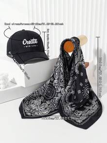 Niche Color-Blocking Quick-Dry Headband Hat, Women Funny Embroidery Outdoor Skateboard Camping Sun Protection Bandana, Black Scarf + Black Cap Winter Warm