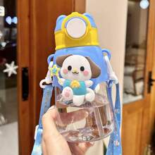 1pc Popular Dopamine Cartoon Plastic Cup, Outdoor Travel Portable Drawstring Plastic Straw Cup, Cute Cartoon Water Cup[Random Cartoon Color] - Multicolor 2 - View 9