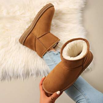 Women's Flat Solid Color Lightweight Non-Slip Fashionable Casual Warm Snow Boots