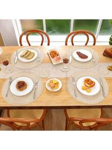 2pcs/12pcs Round Woven Placemats & Coasters Set, 15 Inch, Reversible & Machine Washable, Suitable For Dining Table, Kitchen, Holiday Party, Dinner, Family Gathering (Milk Coffee Color) - Milk Coffee Color - View 5