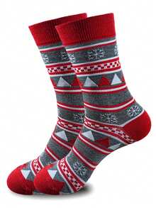 1 Pair/6 Pairs Women's Christmas Element Thick Mid-Calf Socks, Warm And Insulating For Autumn/Winter, Cozy Home Wear - Red - View 11