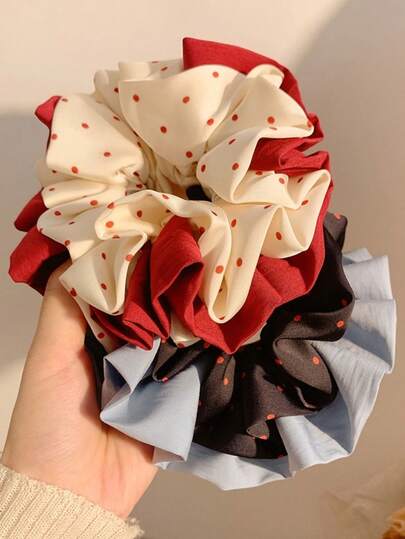 1pc Polka Dot Cute Polyester Hair Scrunchie, Versatile Colorblock Polka Dot Hair Tie, Suitable For All Seasons ,Hair Ties ,Scrunchy Hair Ties