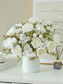 1 pieza/3 piezas Rosas artificiales, Hortensias, Ramos de flores mixtas de Peonías, Decoración de boda y novia, Materiales DIY para coronas, Fiesta de cumpleaños, Decoración del hogar, Jarrón, Jardín al aire libre, Regalo de Otoño y Año Nuevo