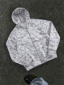 Teen Boys' Camouflage Color Block Hoodie Jacket, Latest Popular Pattern Short Long Sleeve Hooded Casual Pullover, Fashion Versatile Simple Style Essential Outerwear