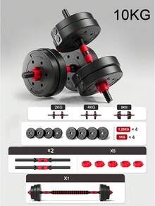 Par de Mancuernas 2 en 1 Multiuso, Múltiples Opciones 10/15/20/30/40Kg, para Entrenamiento de Ejercicio en el Gimnasio en Casa, Set Pesas y Mancuernas Pesas con Barra de Ajustables - 10 kg - Ver 4