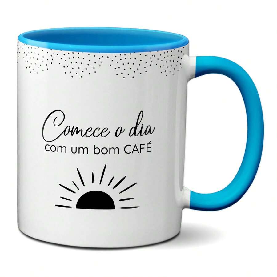 Minimalist Coffee Mug Start The Day Funny Phrase - Blue - View 1