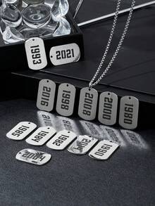 1pc Hip Hop Dog Tag Rectangular Nameplate Necklace With Birth Year Number, Stainless Steel Age/Year Necklace For Men & Boys, Personalized Birthday Gift