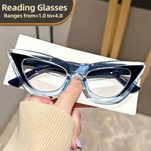 Multi-Degree Progressive Reading Glasses - +1.0 To +4.0 Non-Prescription Magnifying Glasses, Suitable For Elderly And Adults, Computer And Distance Vision, Triangle Cat Eye Frame With Blue Lenses And Transparent Nose Bridge, Ergonomic Design, Multiple Colors Available (Brown/Black/Blue/Gray/White) - Suitable For Reading Books, Smartphones, TV - Long-Lasting Comfort And Clear Vision - Available In Degrees From +1.0 To +4.0 - 茶 - 查看 1