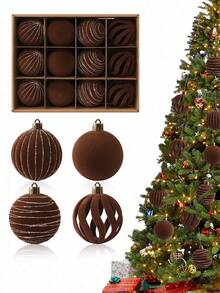 12 quả cầu Giáng sinh màu nâu phủ nhung, lý tưởng để trang trí cây thông Noel, cửa sổ, tạo không khí lễ hội, phù hợp cho mùa đông kỳ diệu, năm mới, cây thông Noel, đồ dùng lễ hội, trang trí nhà cửa, trang trí phòng, trang trí cây thông Noel, điểm nhấn trang trí nhà trong nhà và ngoài trời, trang trí bàn Giáng sinh. - Nhiều màu - Xem 2