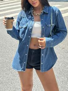 Camicia di jeans da donna, camicetta casual e alla moda per l'autunno