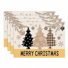 1/4/6 pezzi Tovaglietta natalizia, tovaglietta con stampa di albero di Natale, fiocco di neve e campana, tovaglietta antiscivolo e isolante per tavolo da festa natalizia, decorazione per feste, ristoranti e cucina, regalo di Natale raffinato