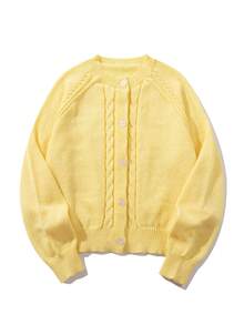 Women's Stylish Commuter Solid Color Cable Knit Button Front Cardigan, Spring/Autumn/Winter - Yellow - View 2