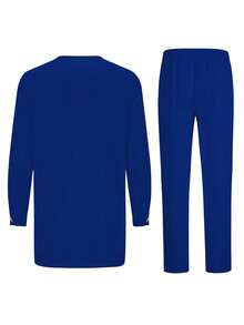 Men's Casual Long-Sleeved Two-Piece Suit, Mid-Length Top And Trousers - Màu xanh lam - Xem 3
