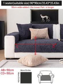 1pc Thick Plush Sofa Cushion Cover, Modern Minimalist Anti-Slip Warm Sofa Seat Pad, Dust-Proof Washable Sofa Slipcover, Black Fashion Soft Non-Fading Non-Shedding Bedroom Decor Pet-Friendly Protector, Adjustable For Corner Sofa, Suitable For Bedroom, Office, Living Room Combination Furniture, L-Shaped Sofa Blanket And 1/2/3/4 Seat Sofa Cover