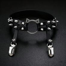 1 PC Adjustable Leather Thigh Garter, Heart Shaped Leg Garter With Clips Punk Goth Garters For Thigh, Fashion Bikini Club Rave Party Leather Body Accessories Jewelry For Women And Girls - Black - View 8