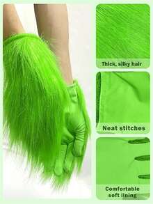 红绿毛绒帽子和精灵怪兽绿色手套，趣味情人节角色扮演服装，个性约会道具，绿色毛绒怪兽手套，服装配饰，多色派对服装套装 - 彩色 - 查看 3