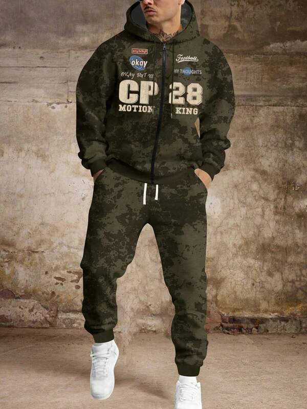 Set de 2 piezas de sudadera con capucha y pantalones con cordón de hombre para primavera y otoño, con estampado numérico y de letras, sudadera con capucha con cordón y bolsillos, pantalones con cintura con cordón, adecuado para moda urbana, trotar, ir al trabajo, viajes, vacaciones, actividades al aire libre en primavera, otoño e invierno, regalo ideal para esposo o novio