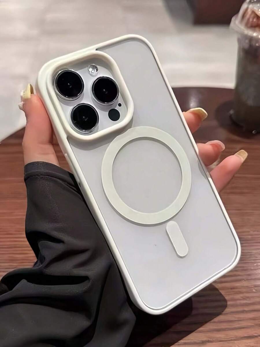 1 Stück neuer einfarbiger Acryl-Magnetisch-Weißer Handyhülle kompatibel mit iPhone 16 Pro Max, 11/12/13/14 Plus, XR/7/8 Plus, 15 Pro Max, 17 Pro Max, Air, auch kompatibel mit Samsung Serien - Weiss - Übersicht 1