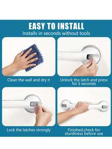 1 عبوة مقبض حمام بشفاط أبيض بطول 16 بوصة - قبضة دش مضاد للانزلاق، بدون تركيب ثقب، مساعدة حمام مضاد للسقوط للمسنين، حوض الاستحمام والمرحاض (سعة 300 رطل)