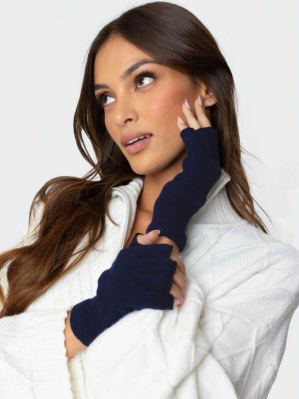 1pair Women's Solid Knit Gloves, Christmas Gift Cold Gloves Y2k Valentines