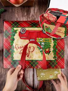 4/8pcs Large Christmas Party Bags, Reusable Red & Black Plaid Non-Woven Fabric Bags, Gift Bags With Handles, Christmas Party Supplies, 12.8*9.8*6.7 Inches