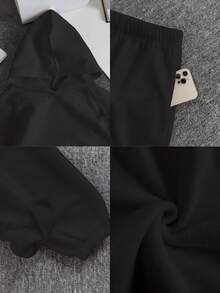 两件套保暖舒适女士宽松长袖连帽衫（带口袋）和运动裤，适合秋冬春季日常/办公/居家穿着，黑色 - 黑色 - 查看 3