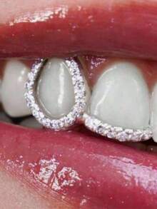 1 件空心氧化锆牙套，个性化嘻哈风格时尚夜总会配饰，男女通用，适合万圣节 - 彩色 - 查看 2