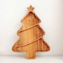 1 PIEZA Bandeja navideña, bandeja con forma de árbol de Navidad, hecha de madera de acacia, tabla de cocina multiusos para fiestas. Adecuada para Navidad, Pascua, Acción de Gracias, Halloween - Decoración rústica de granja, reutilizable, tabla para queso y frutas, centro de mesa para fiesta de Navidad, bordes lisos, tabla de servir decorativa - Amarillo - Ver 5