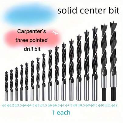 8pcs/17pcs Woodworking Tri-Pointed Drill Bits Suitable For Plastic, Wood, Fiberboard, Hole Opener For Power Drill, Bench Drill, Positioning Drill, Plastic Expansion Lock Hole