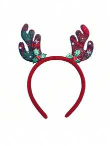 1pc Christmas Reindeer Antler Headband, Christmas Hair Accessory For Family Photo, Christmas Reindeer Antler Headpiece, Red Christmas Headband Hair Clip For Women, Birthday Party, New Year, Wedding, Gift (Reindeer Antler Headpiece) Vintage Velvet Reindeer Antler Headpiece For Party - Multicolor - View 8