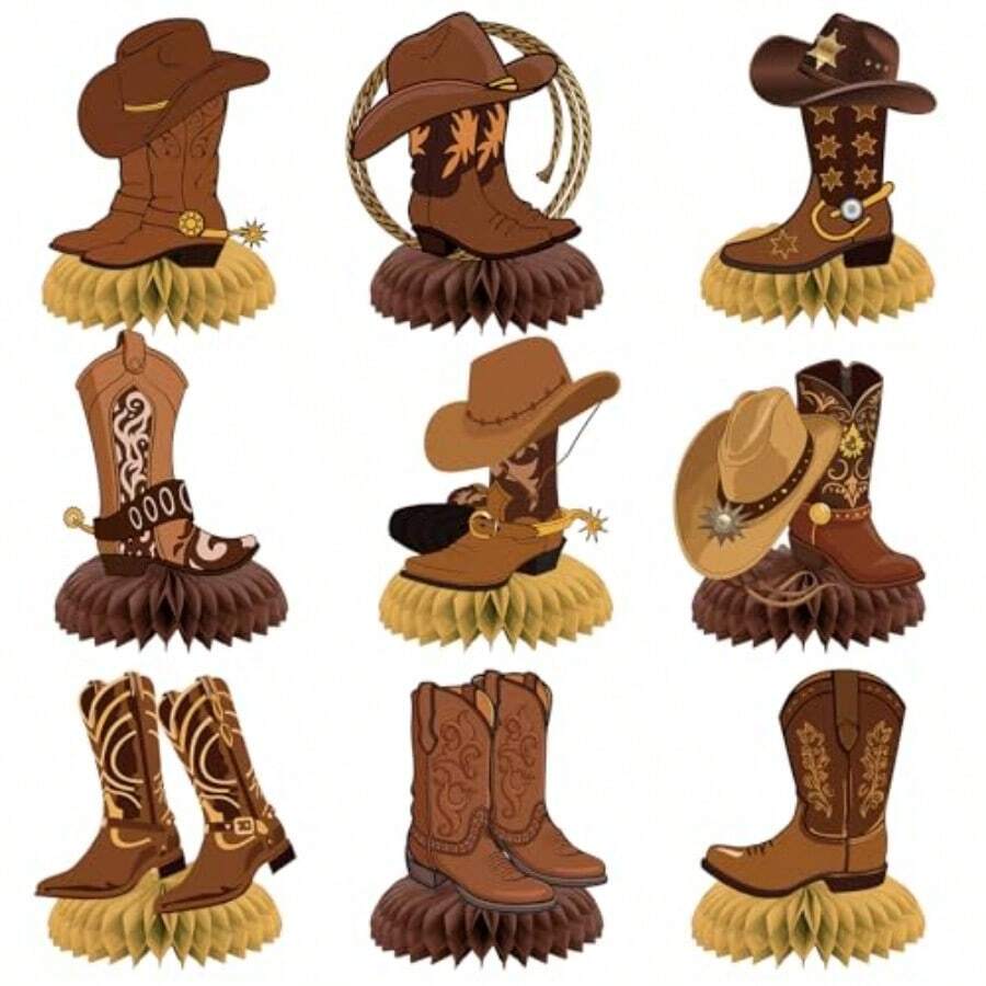 D9 Pcs Western Party Decorations Western Cowboy Boot Centerpieces For Tables Cowboy Table Decorations Western Table Decor Supplies10