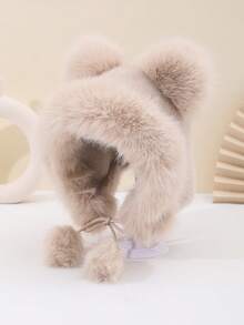 1pc Cute Ear Plush Hat, 3D Bear Ear Design With Playful Pom Pom. Sweet & Adorable, Warm & Comfortable, Suitable For Daily Wear, Commuting, Gatherings With Friends, Holiday Occasions As Autumn/Winter Decorative Hat To Add Cute Elements To Your Outfit, Youthful & Energetic Design