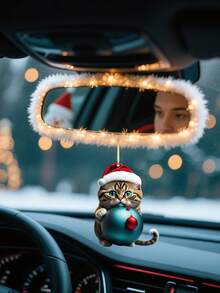 10pcs-Cute Cat Christmas Tree Ornaments, Christmas Cute Cat Acrylic Pendant Set, Christmas Decorative Pendant, Ideal For Christmas Home Decorations, Christmas Tree Ornaments, Car/Backpack Decorations, Plastic Santa Hat Kitty Hanging Decorations For Christmas Tree, Car Rearview Mirror, Keychain, Home And Party Decor, Suitable For Office, Home, And Desktop Decoration