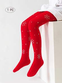 1pc Girls/Kids/Toddlers Solid Color/Contrast Color Tights, Leggings, Dance Stockings, Pantyhose With Cartoon Snowflake, Polka Dot, Christmas Tree, Snowman Patterns, Christmas Themed, Heat Transfer, Printed Leggings, High Stretch Footless Tights, Dance Pants, Suitable For Daily Wear, Christmas, School/Cute Style, Dance Pants, Spring/Summer/All Season Regular, Soft & Comfortable Footless Pants