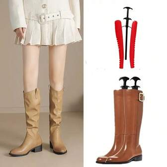 Spring-Loaded Adjustable Plastic Boot Stretcher With Handle, Shoe Stretching Tool For Over-The-Knee Boots, Grip For Women