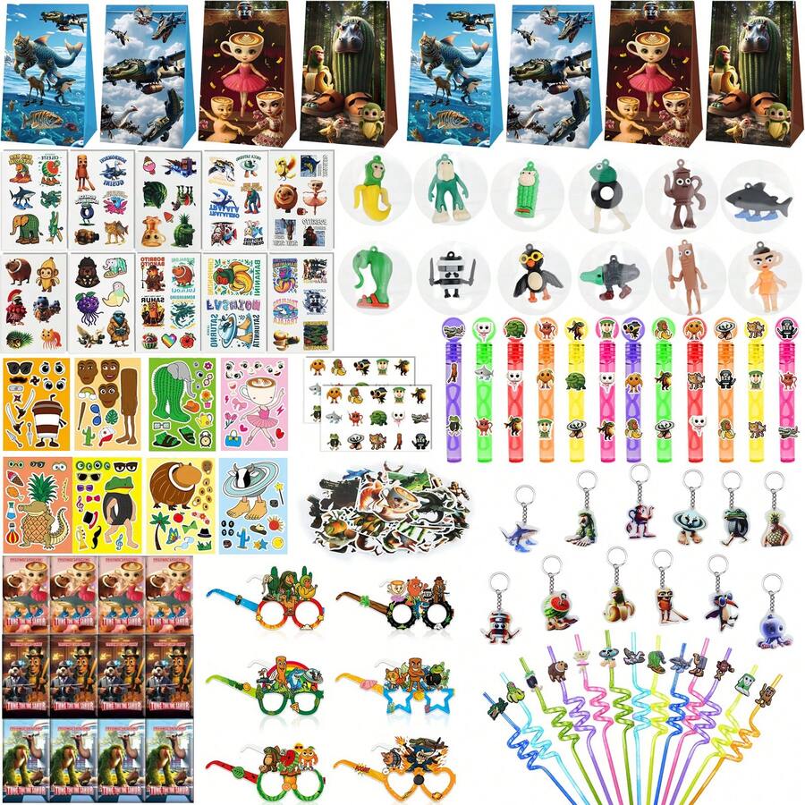 160Pcs Tralalero Tralala Party Favors Set Italian Brainrot Party Favors Tralalero Decorations Gifts Toy Party Favors, Birthday Party Gifts - 彩色 - 查看 1