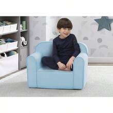 Silla cómoda infantil espuma azul pequeña mueble niños asiento lectura relajación sala juegos dormitorio liviana fácil mover diseño moderno colores vibrantes funda lavable independencia niños espacio personal - por defecto - Ver 2