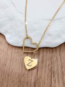 Tsnamer 1 件精致侧边首字母心形项链 个性化 26 个字母 A-Z 名字颈链 适合女士青少年女孩搭配日常珠宝礼物 - 愛心字母 - 查看 29