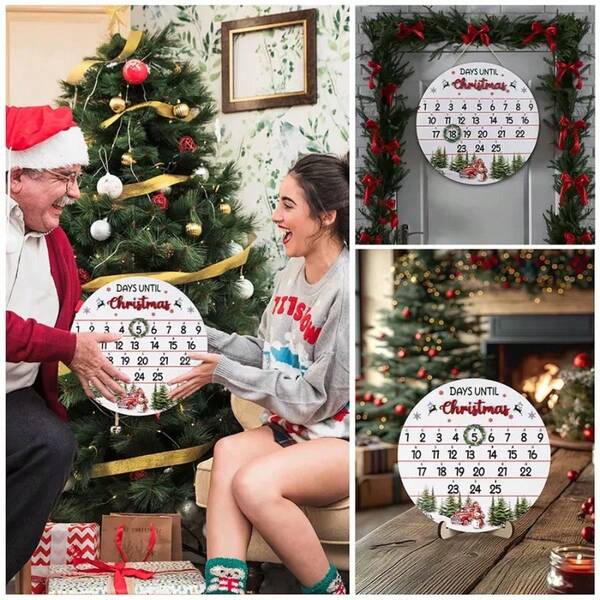 1pc Home Daily Use Wooden Handicrafts, Christmas Countdown Decoration, Round Plate Countdown Display Item Home Decor Christmas Decorations Room Decor Winter
