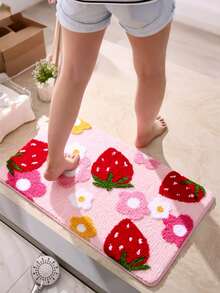 1pc Super Cute & Comfortable Strawberry Bathroom Rug, Plush Autumn/Winter Bathroom Mat, Bathroom Carpet, Doormat, Small Rug, Carpet, Mat, Home Decor, Area Rug, Outdoor Mat, Home Decor, Area Carpet, Bedroom Rug, Washable Carpet Kitchen Rug