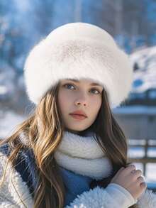 1/2件套保暖毛绒渔夫帽围巾套装，柔软时尚的针织帽和围脖组合，送给家人和朋友的绝佳礼物，秋冬季保暖头饰，情人节礼物 - 彩色 - 查看 4