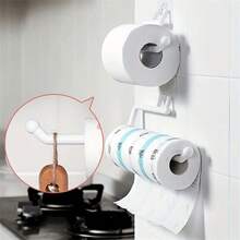 1pc No Drill Kitchen Paper Towel Holder, Toilet Paper Rack, Tissue Roll Hanger, Plastic Wrap Organizer, Dishcloth Holder, Wall Mounted Towel Bar, Kitchen & Bathroom Accessories