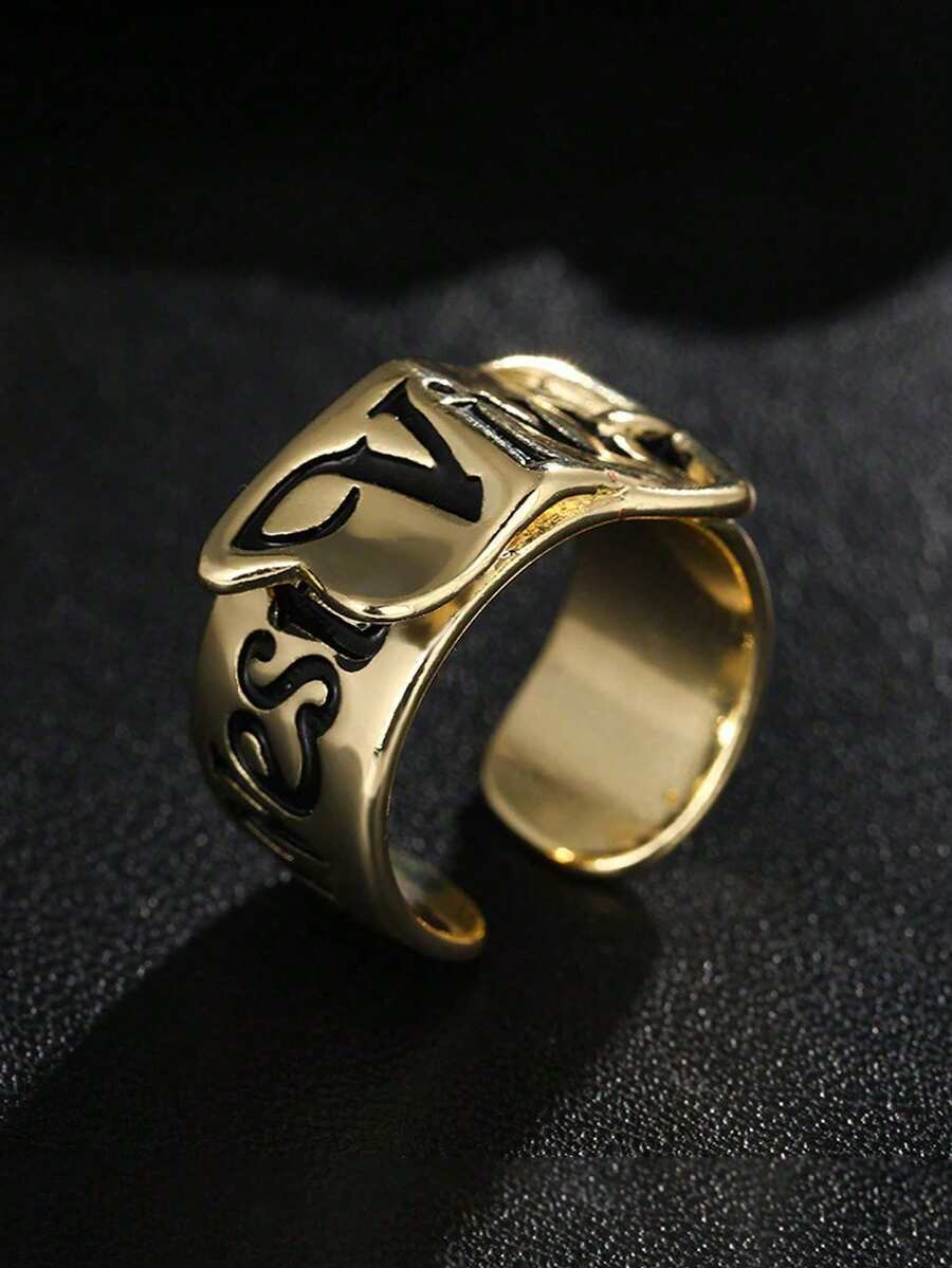 Bagues de couple à la mode, boucle de ceinture  avec lettres, design ouvert réglable, disponible en or et argent, unisexe, bagues de style hip-hop personnalisées
