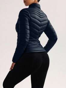 Chamarra Capitonada Mujer Resorte Lateral Forro Peluche Fino - Azul Marino - Ver 2