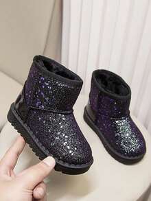 1 Pair Kids Snow Boots, New Winter Model, Girls & Boys Sequin Thick Shoes, Student Soft Bottom Fleece Boots, Warm Ankle Boots - Black - View 3
