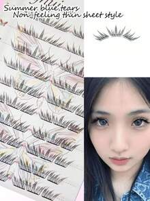 60 ciuffetti di nuove ciglia finte blu estive di , stile sognante e fresco come l'oceano, ciuffetti singoli arricciati e segmentati, leggeri e sottili senza colla.