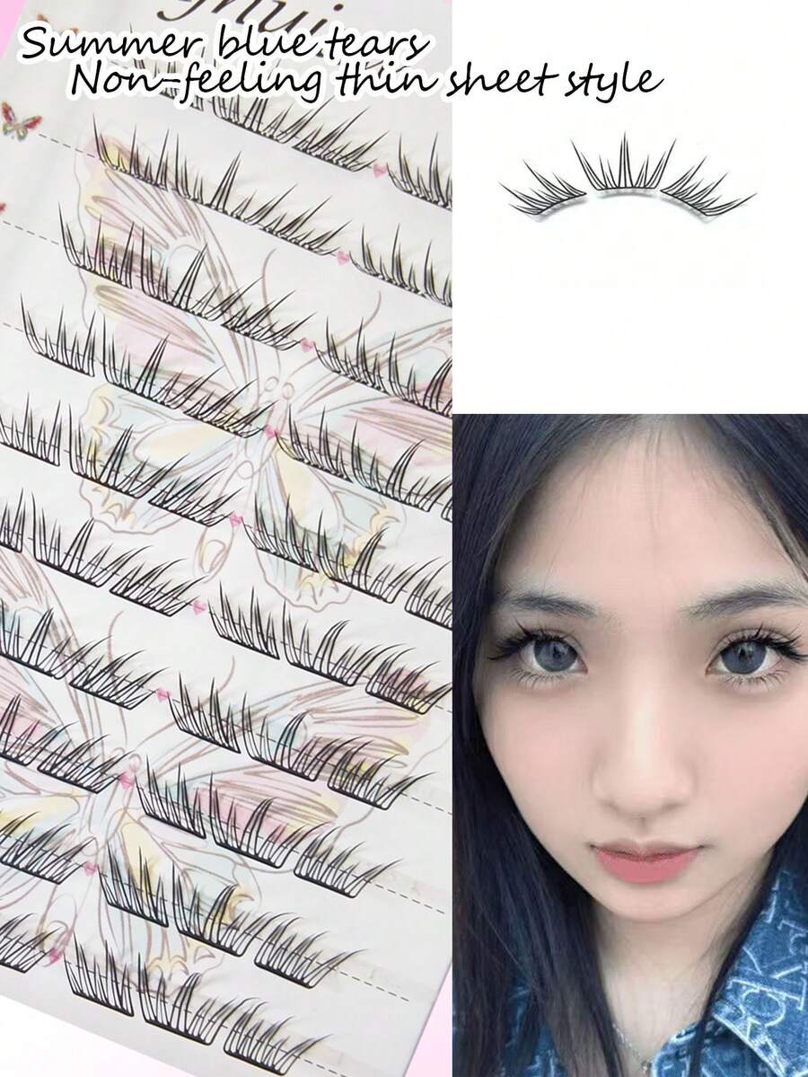 60 ciuffetti di nuove ciglia finte blu estive di , stile sognante e fresco come l'oceano, ciuffetti singoli arricciati e segmentati, leggeri e sottili senza colla.