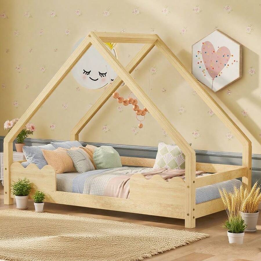 Barnsängramar, sänggavlar och fotgavlar - Naturlig + Massivt trä + 90 cm * 200 cm-1 - Visa 1